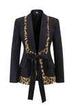Black Leopard print Slim Fit 2-piece Women Suits