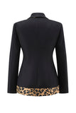 Black Leopard print Slim Fit 2-piece Women Suits