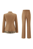 Black Leopard print Slim Fit 2-piece Women Suits