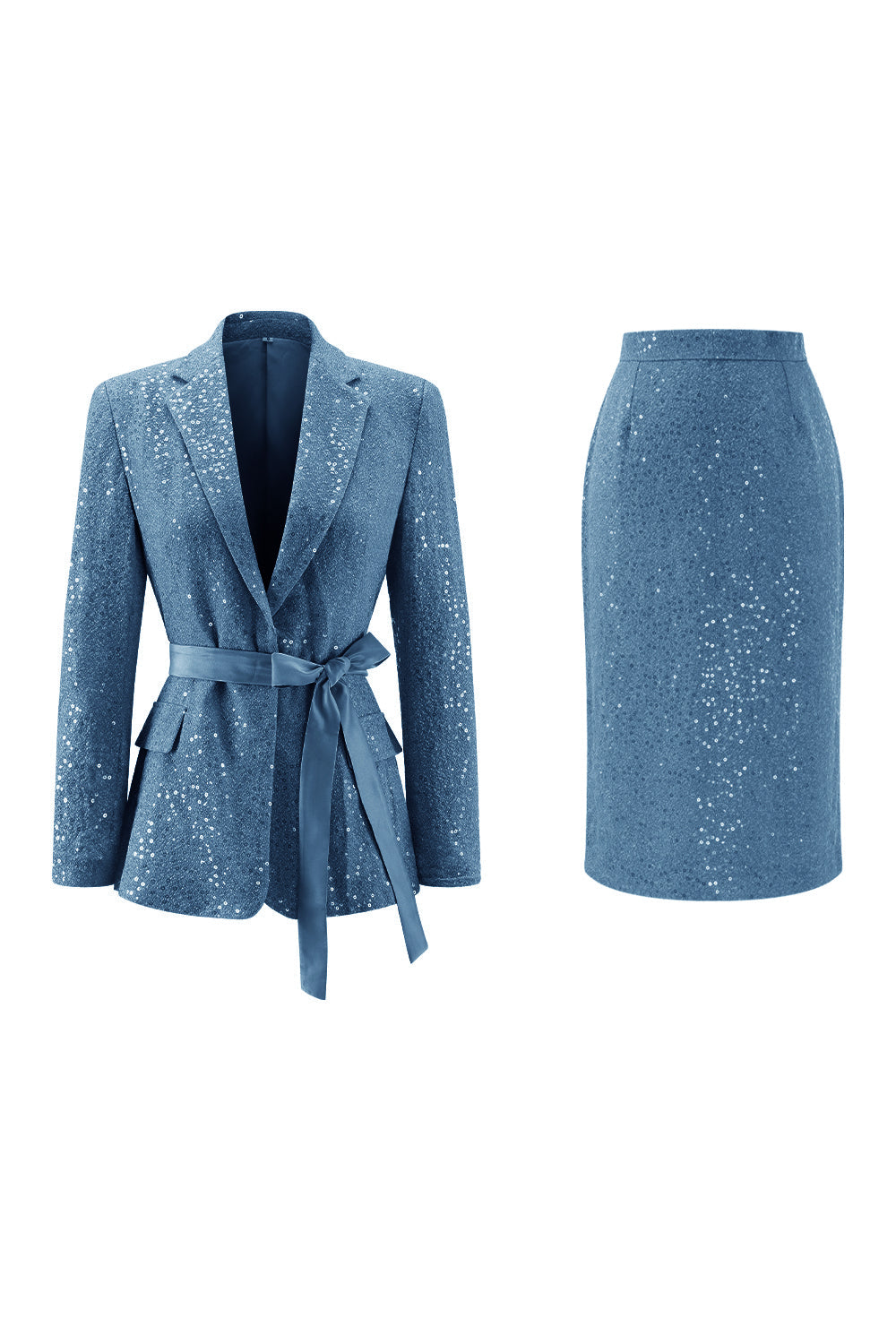 Pink Sequin 2 Pieces Notched lapel Midi Prom Suits