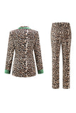 Coffee Leopard Peaked lapel 2 Pieces Prom Suits