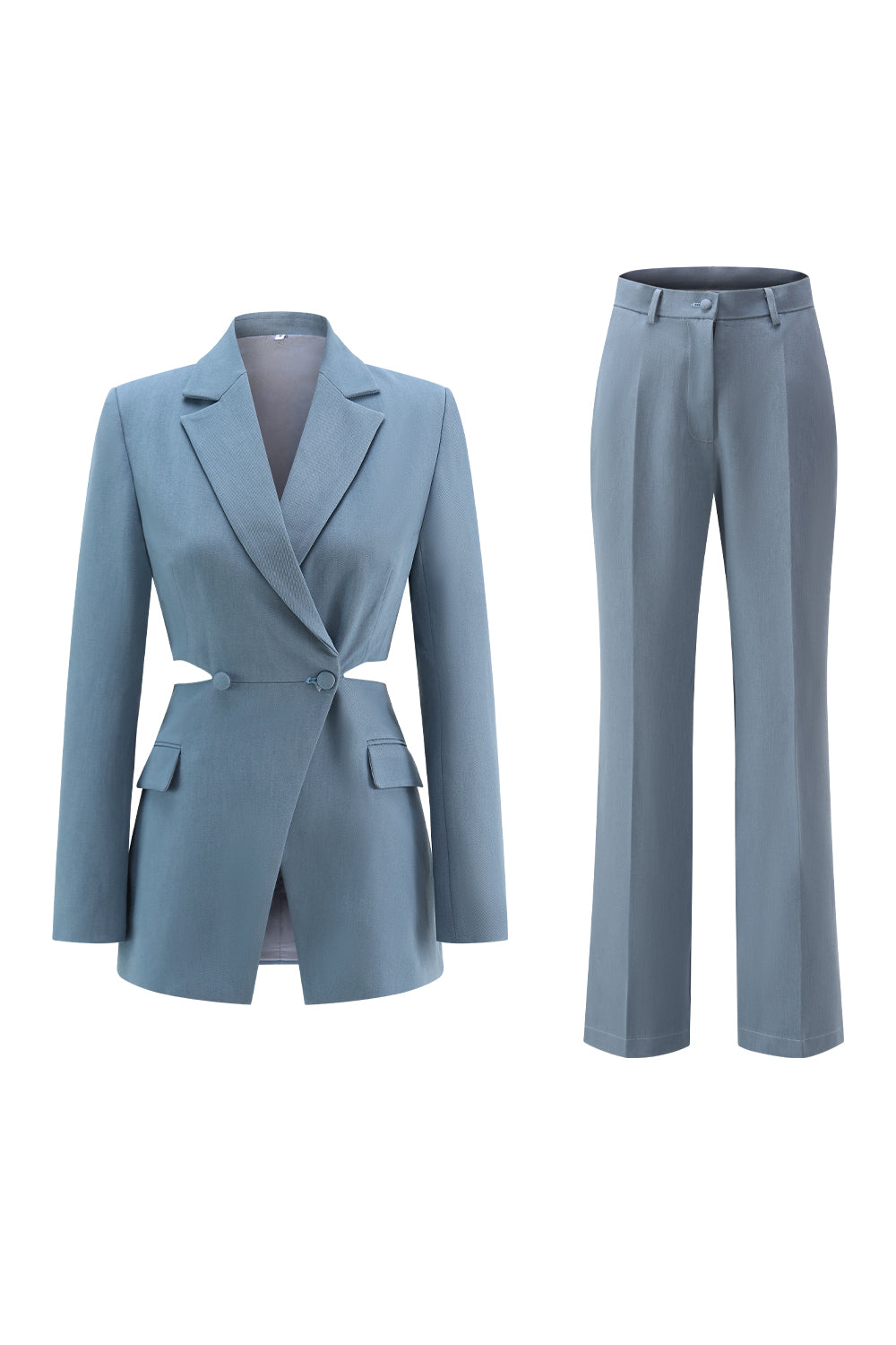 Grey Blue Notched Lapel 2 Pieces Cut Out Prom Suits