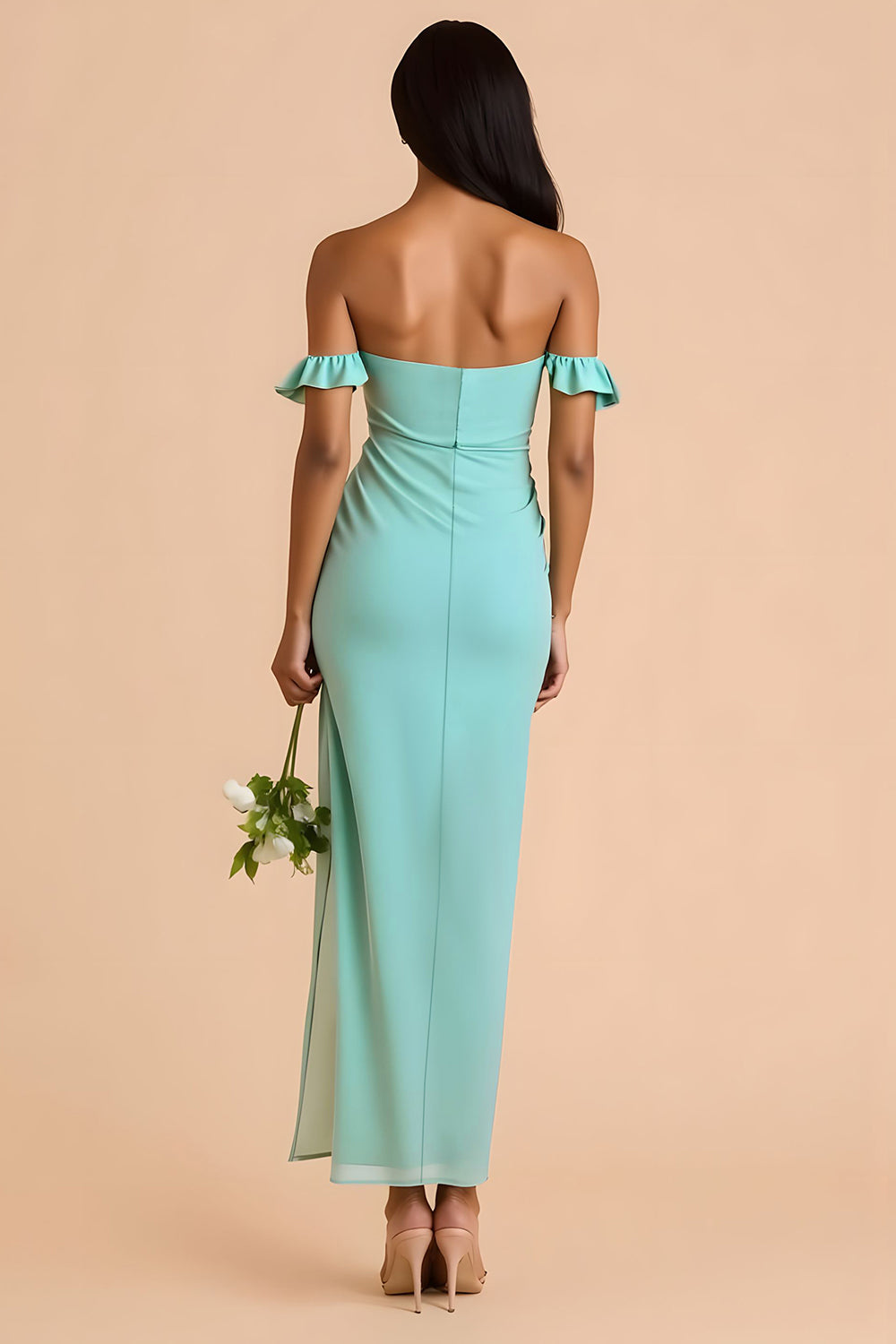 Mint Green Off the Shoulder Sheath Long Bridesmaid Dress