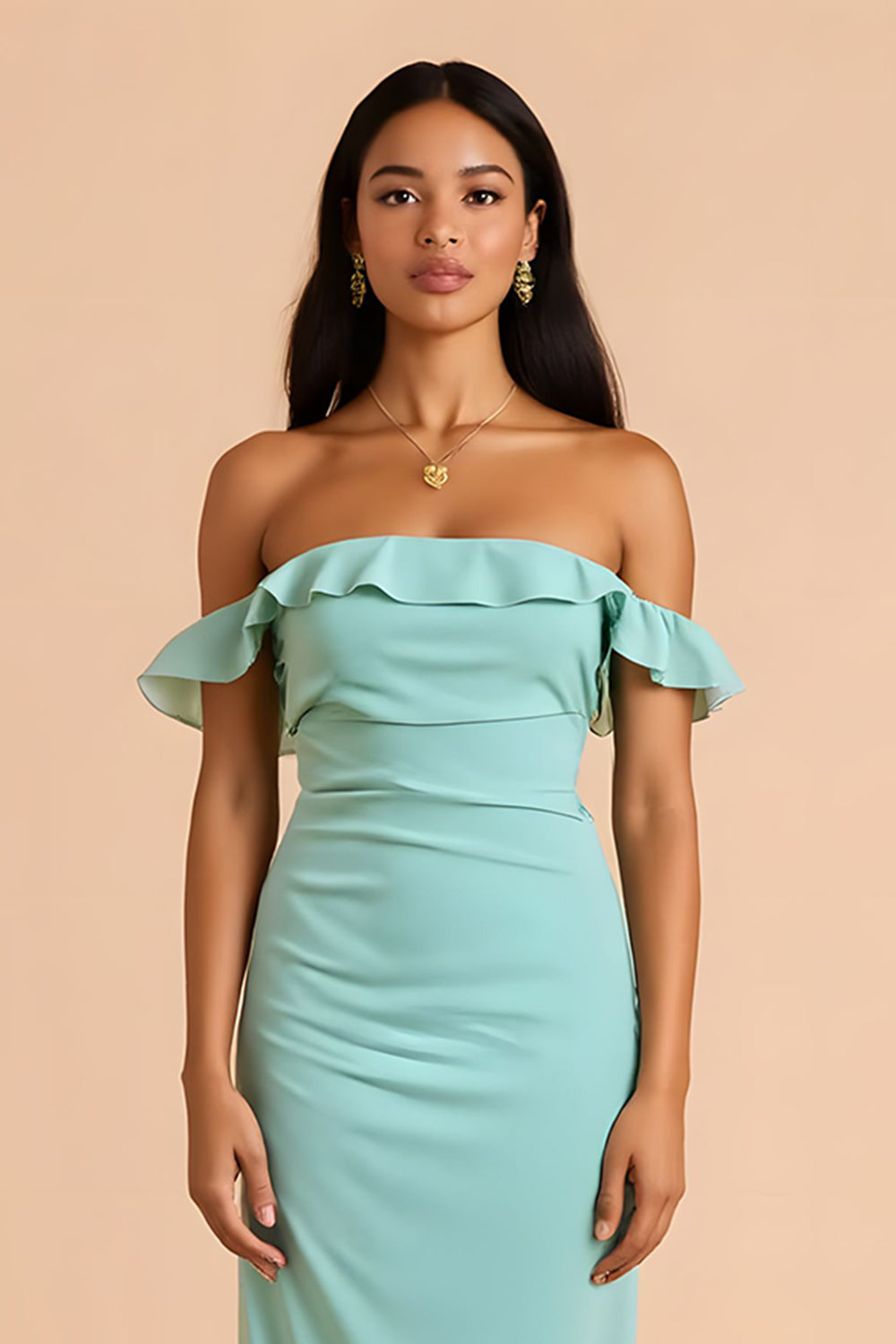 Mint Green Off the Shoulder Sheath Long Bridesmaid Dress