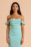 Mint Green Off the Shoulder Sheath Long Bridesmaid Dress