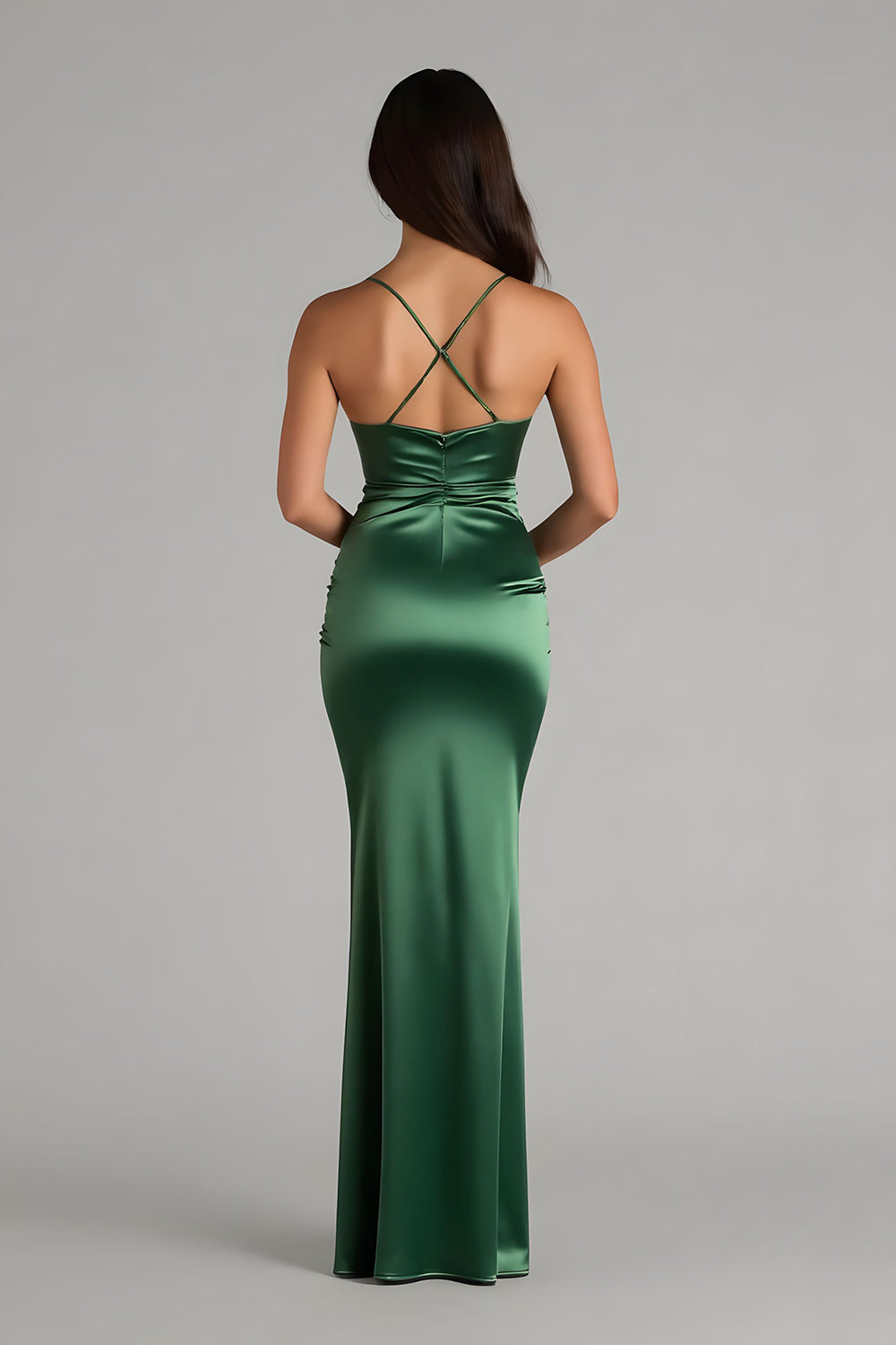 Dark Green Spaghetti Straps Satin Mermaid Long Bridesmaid Dress