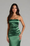 Dark Green Spaghetti Straps Satin Mermaid Long Bridesmaid Dress