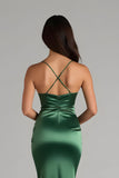 Dark Green Spaghetti Straps Satin Mermaid Long Bridesmaid Dress