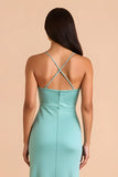 Mint Green Satin Spaghetti Straps Sheath Long Bridesmaid Dress