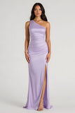 Lilac One Shoulder Satin Mermaid Long Bridesmaid Dress