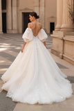 Ivory Appliqued A Line Sweep Train Wedding Dress
