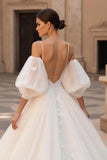 Ivory Appliqued A Line Sweep Train Wedding Dress