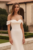 Simple Ivory Off The Shoulder Mermaid Sweep Train Wedding Dress