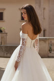 Ivory A Line Off The Shoulder Tulle Court Train Wedding Dress With Lace
