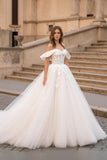 Ivory A Line Corset Tulle Off The Shoulder Wedding Dress