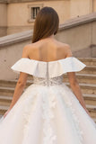 Ivory A Line Corset Tulle Off The Shoulder Wedding Dress