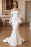 Stretch Satin Ivory Mermaid Off The Shoulder Wedding Dress