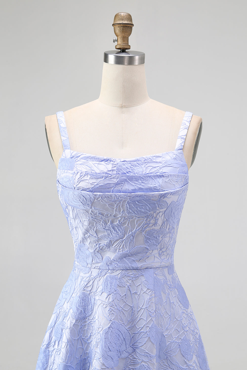 Blue A Line Cowl Neck Floral Jacquard Long Bridesmaid Dress with Slit