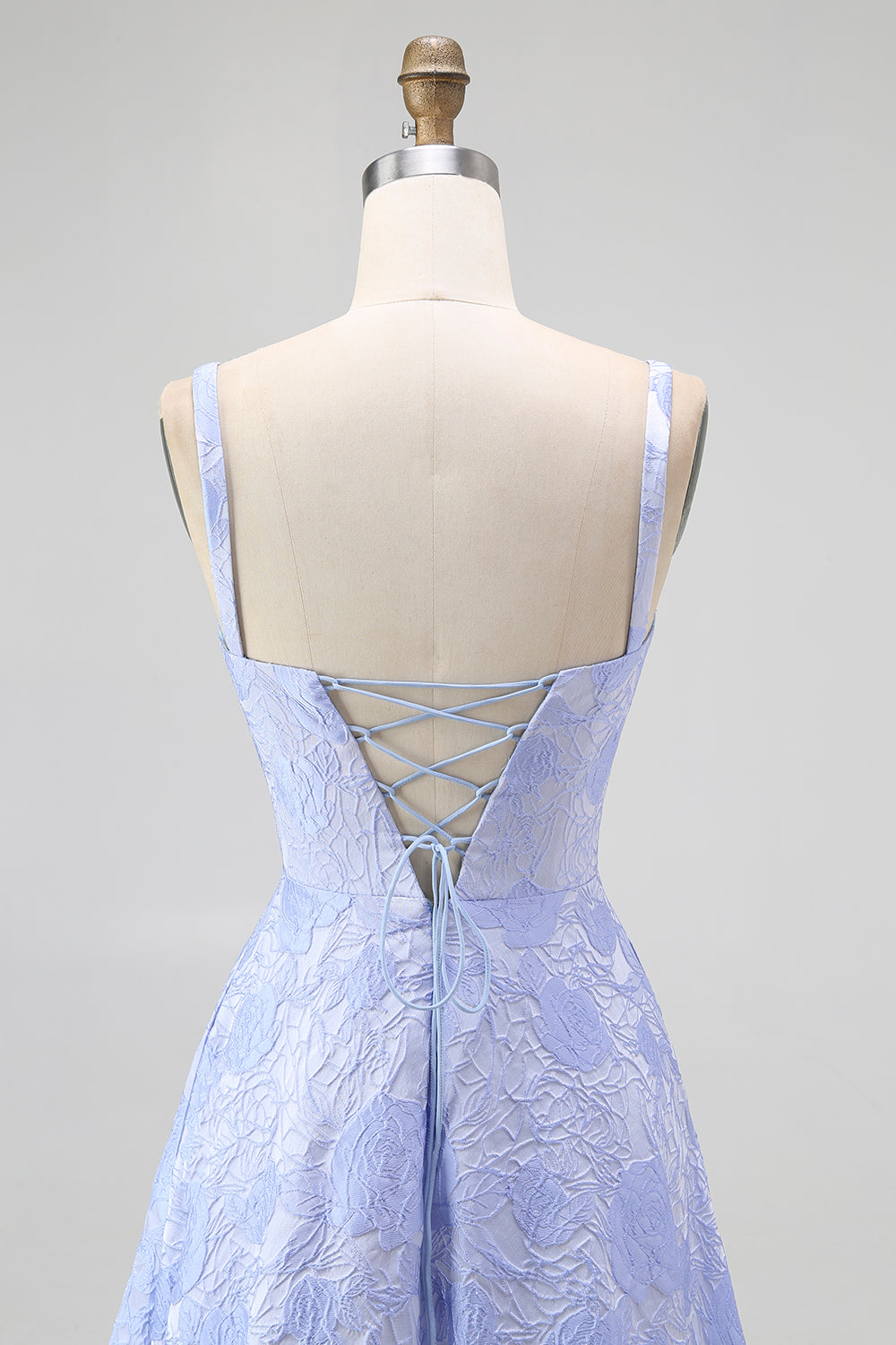 Blue A Line Cowl Neck Floral Jacquard Long Bridesmaid Dress with Slit