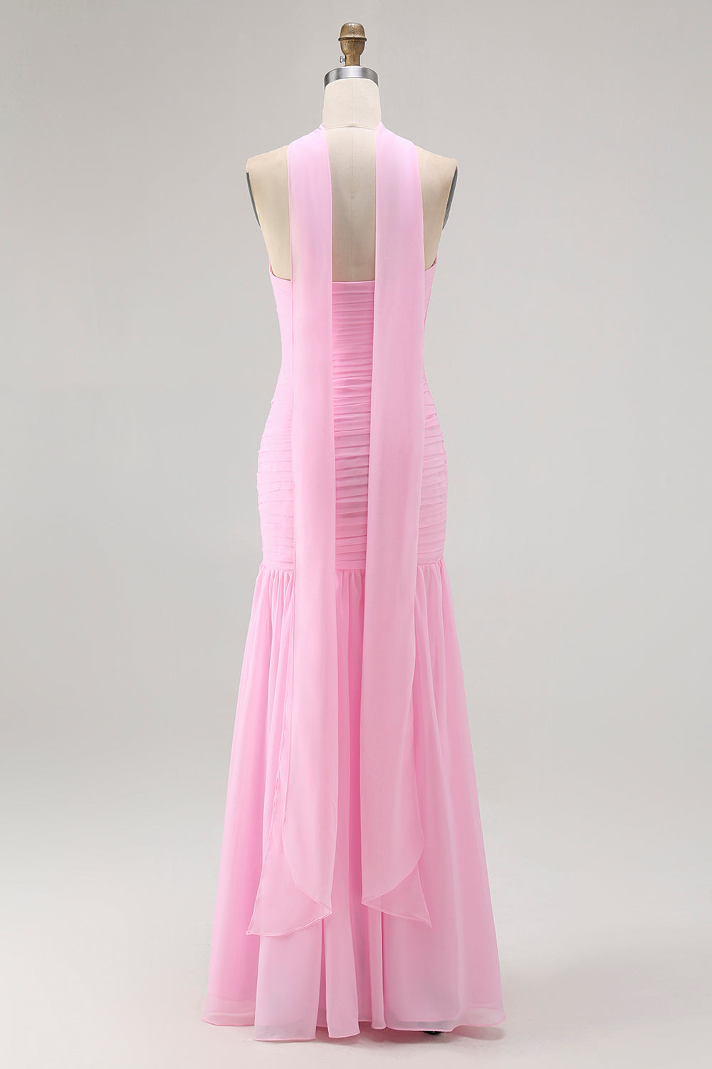 Blush Strapless Ruched Long Bridesmaid Dress with Slit