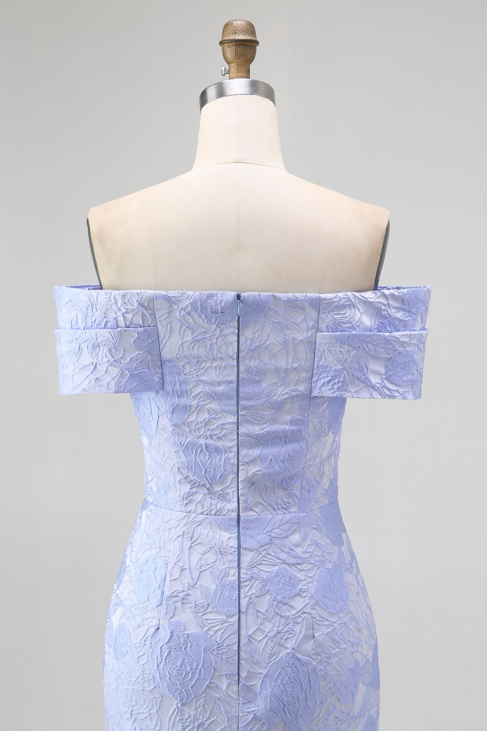 Floral Blue Mermaid Off the Shoulder Long Bridesmaid Dress