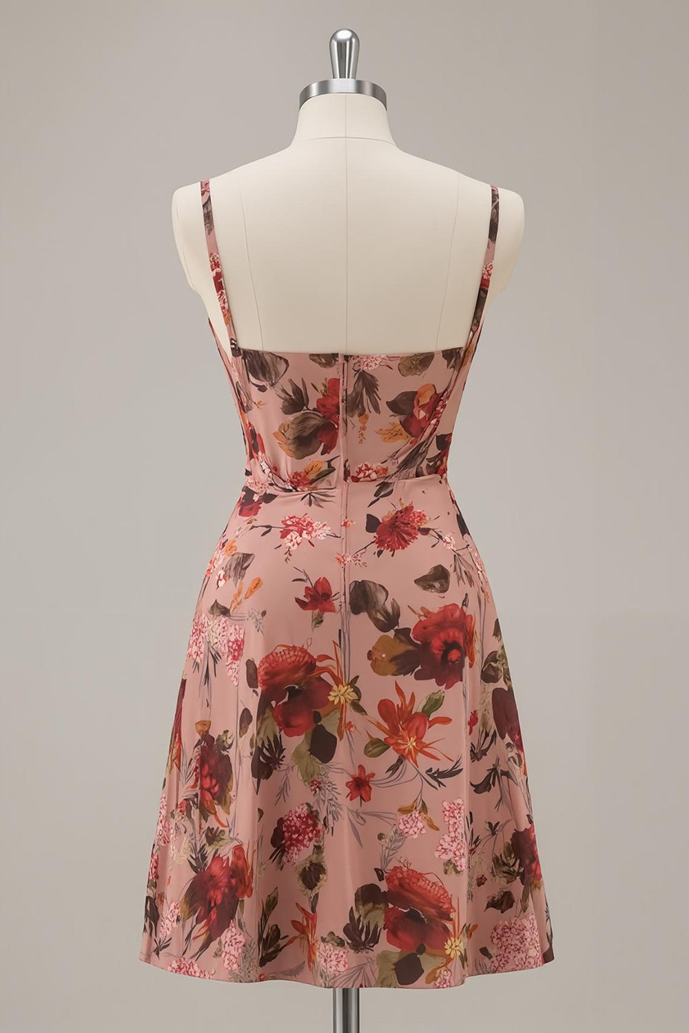 Printed A Line Dusty Rose Corset Cocktail Dress