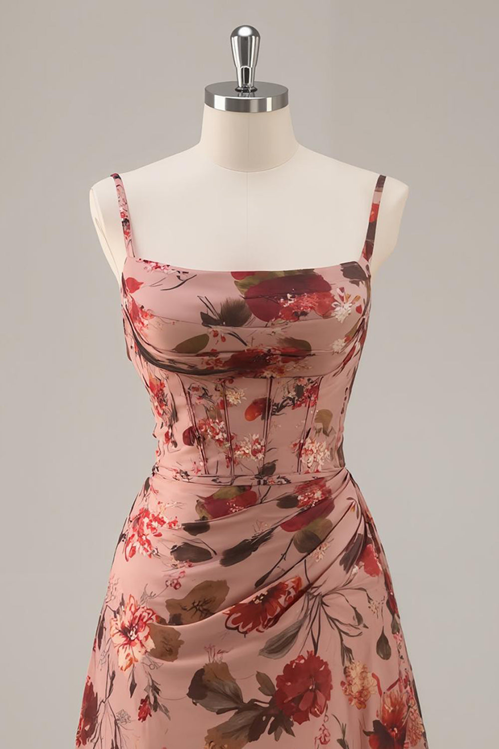 Printed A Line Dusty Rose Corset Cocktail Dress