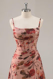 Printed A Line Dusty Rose Corset Cocktail Dress