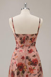 Printed A Line Dusty Rose Corset Cocktail Dress