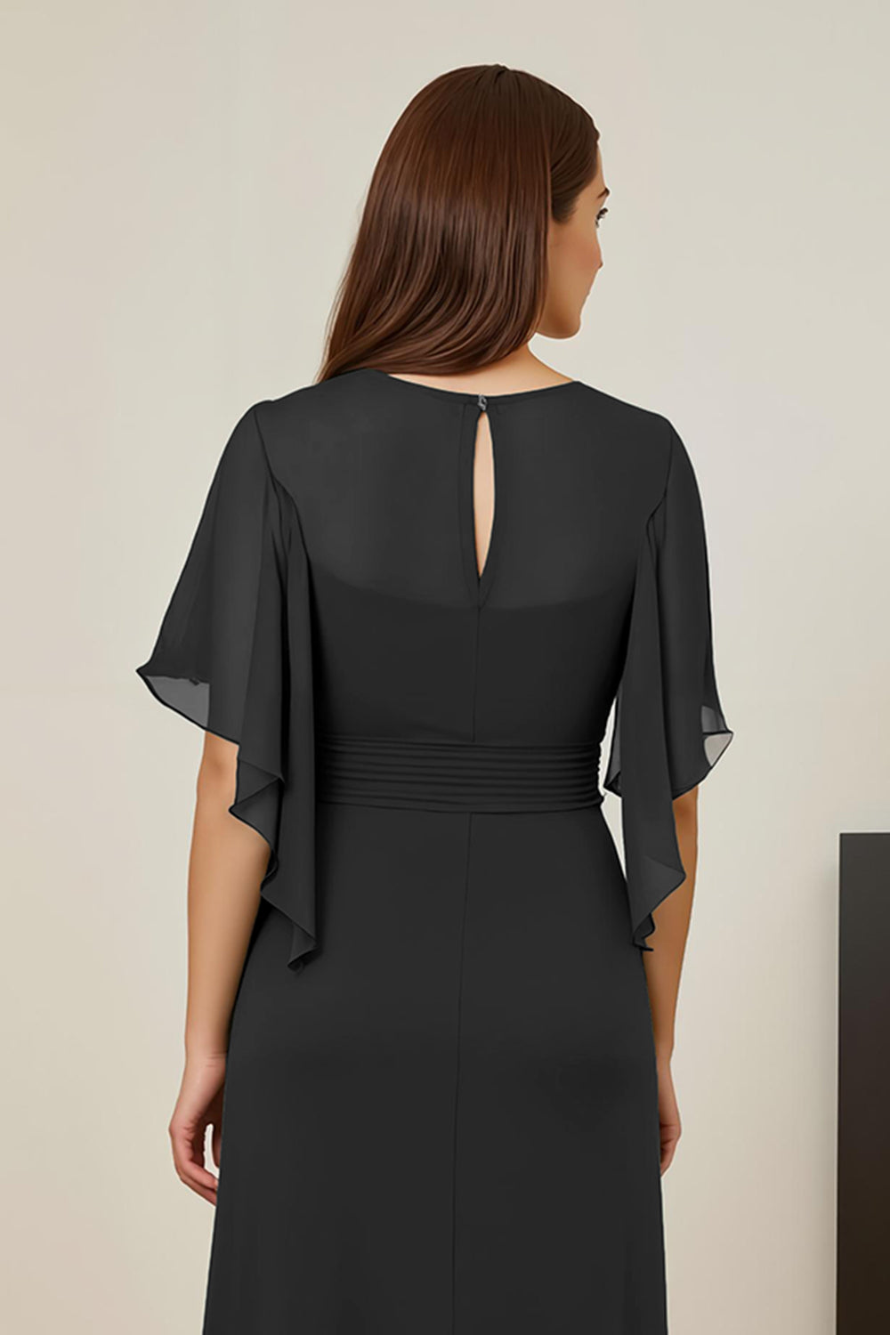Dark Green Ruched Mother of the Bride Dress with Flutter Sleeves