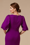 Grape Mermaid V-Neck Ruched Half Sleeve Mother of the Bride Dress