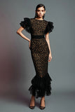 Black Lace Mermaid Long Formal Dress with Ruffles