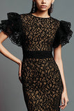 Black Lace Mermaid Long Formal Dress with Ruffles