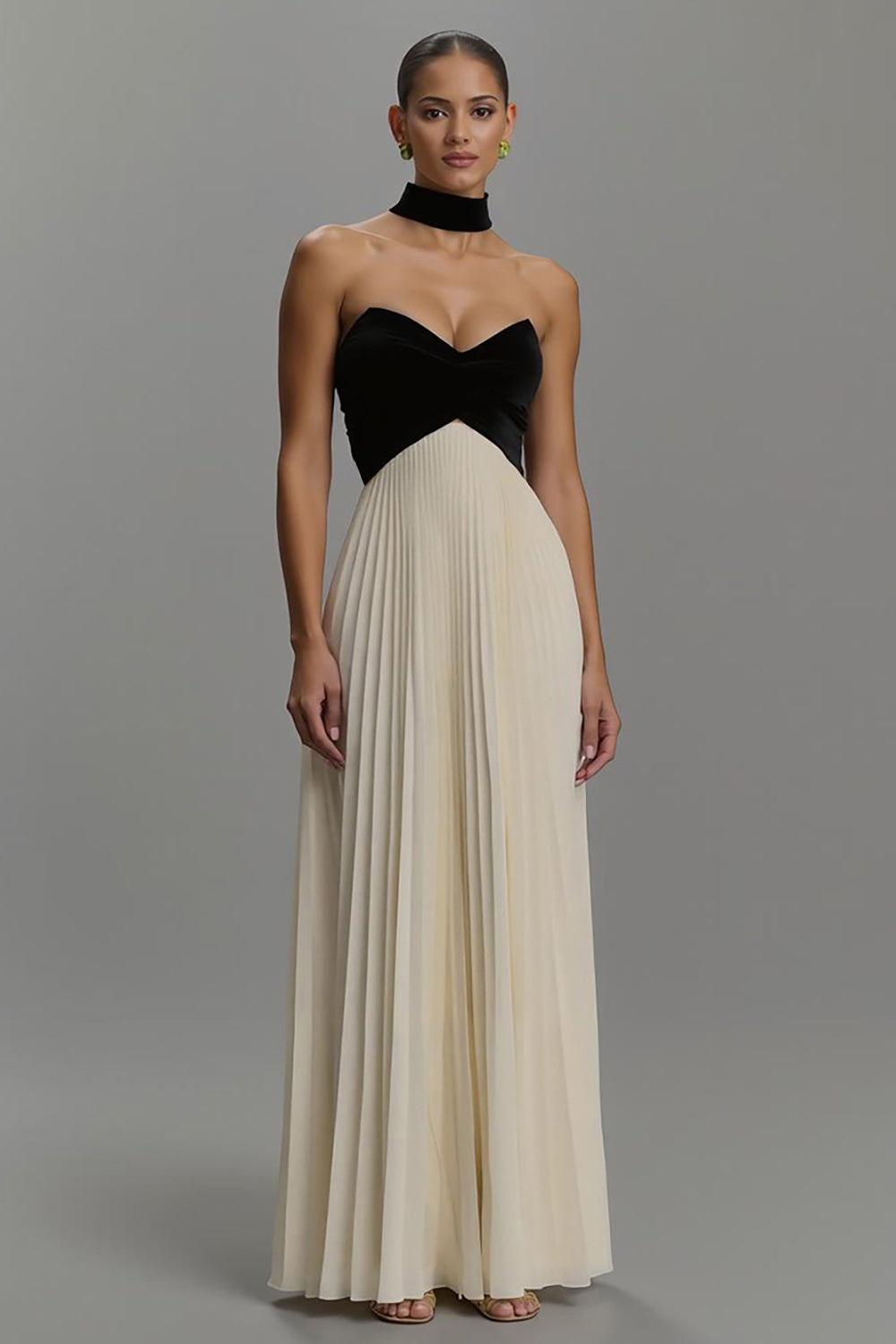 Black and Ivory A Line Chiffon Long Formal Dress