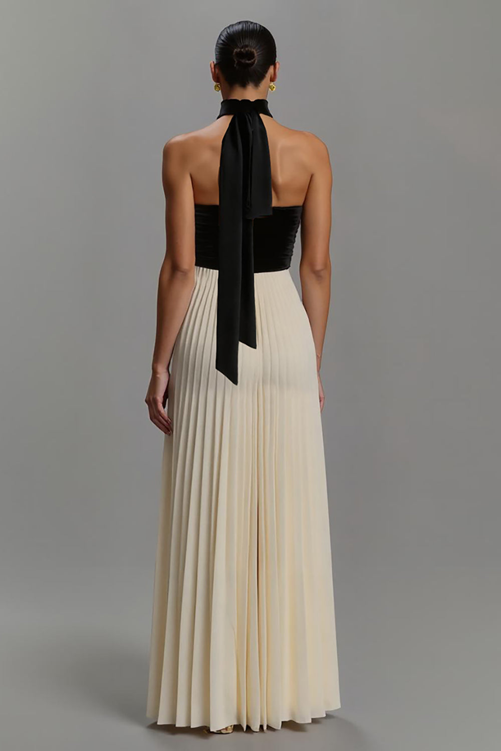 Black and Ivory A Line Chiffon Long Formal Dress