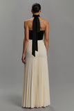 Black and Ivory A Line Chiffon Long Formal Dress