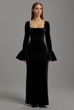 Black Velvet Sheath Long Formal Dress with Sleevs
