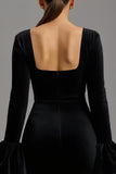 Black Velvet Sheath Long Formal Dress with Sleevs