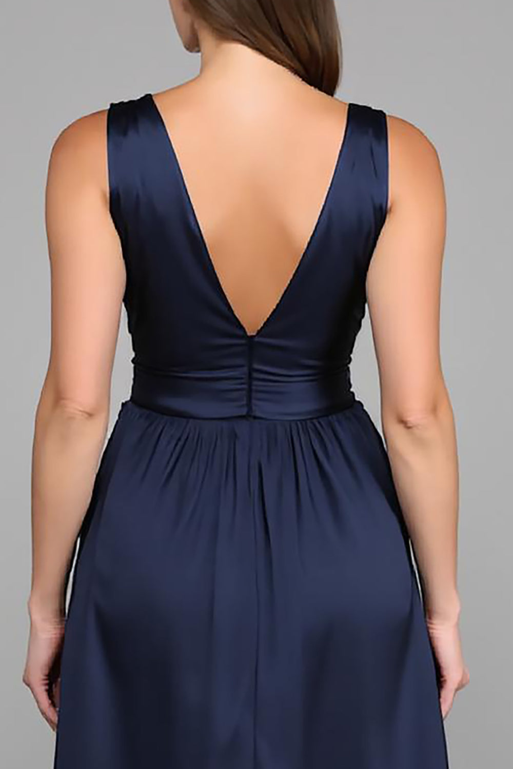Navy A Line Chiffon V-Neck Long Formal Dress