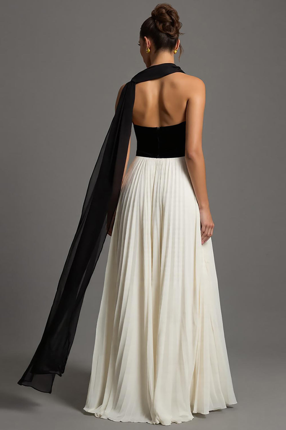 Black and White A Line Chiffon Long Formal Dress