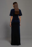 Navy Sheath Velvet Bateau Neck Long Formal Dress with Slit