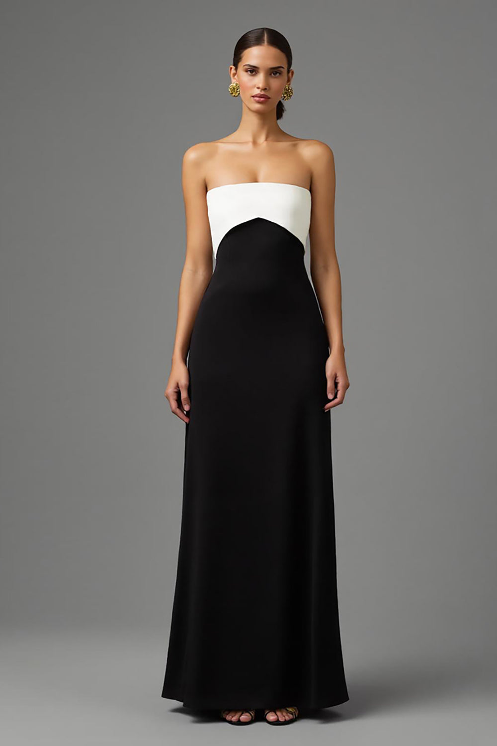 Black A Line Satin Strapless Long Formal Dress with Bow