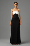 Black A Line Satin Strapless Long Formal Dress with Bow