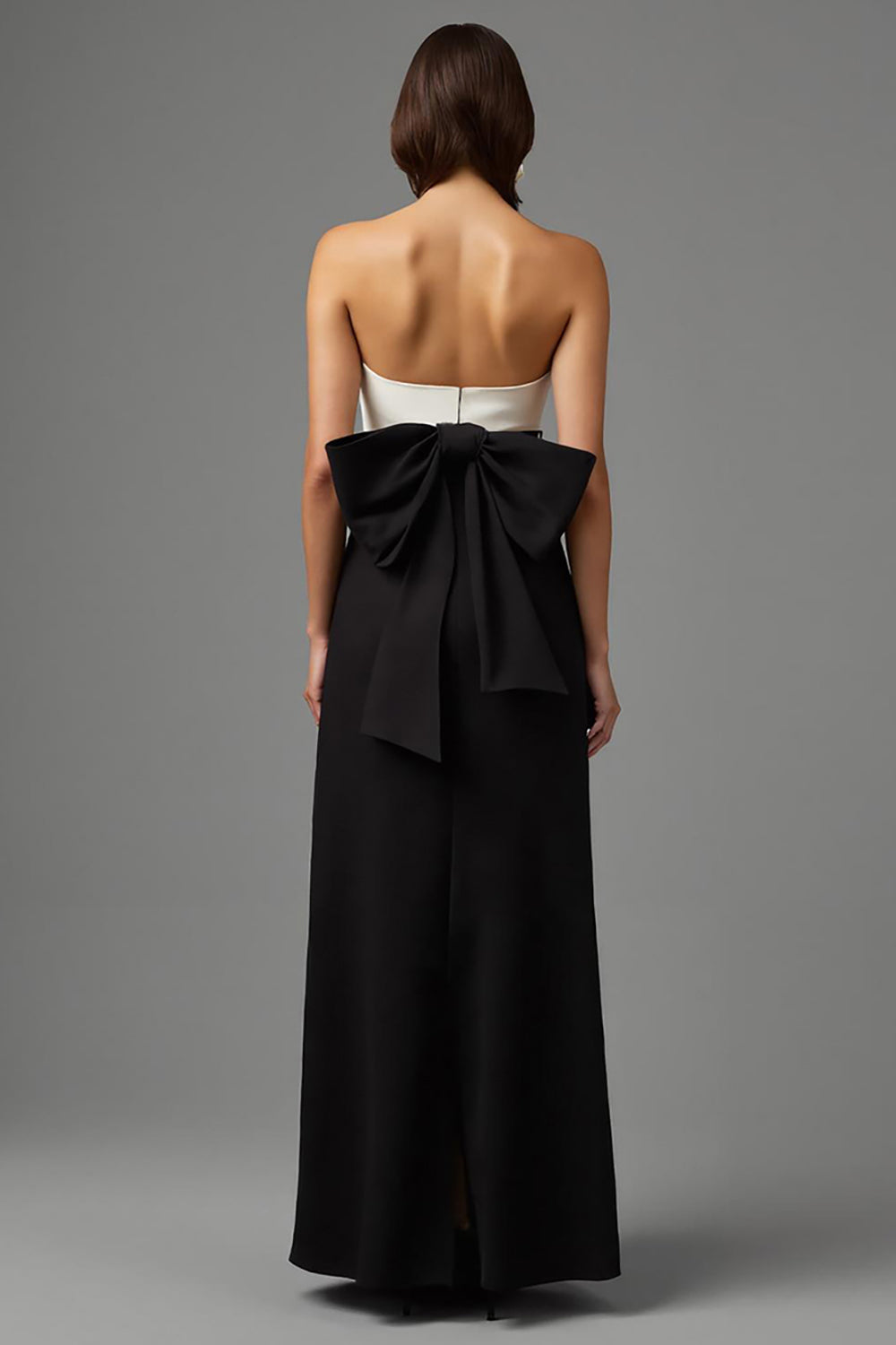 Black A Line Satin Strapless Long Formal Dress with Bow