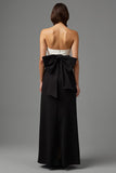 Black A Line Satin Strapless Long Formal Dress with Bow