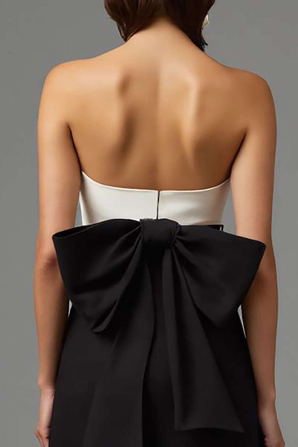 Black A Line Satin Strapless Long Formal Dress with Bow