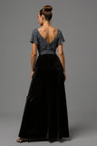 Sparkly Black and Grey A Line Velvet Long Formal Dress with Sequins