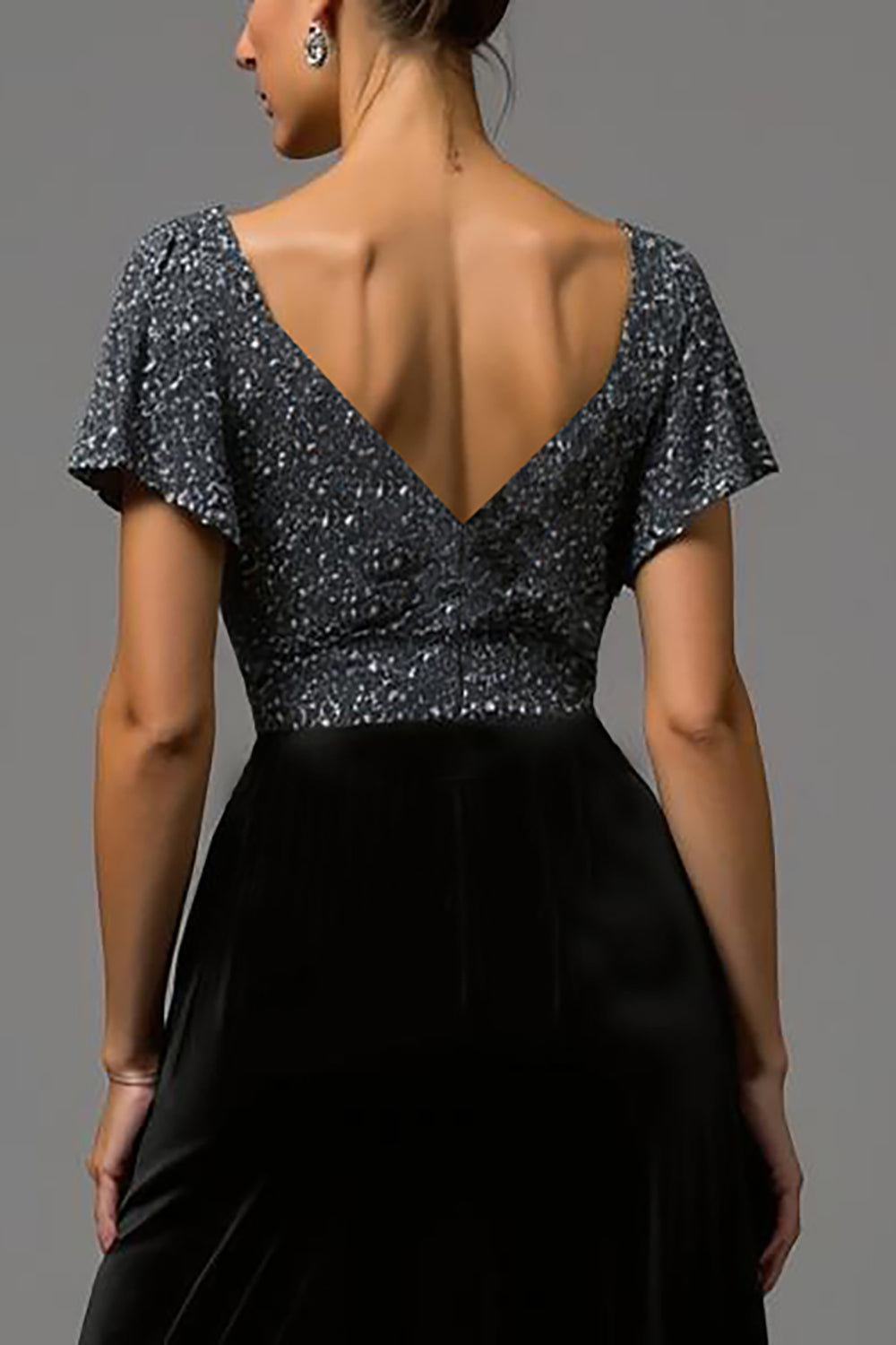 Sparkly Black and Grey A Line Velvet Long Formal Dress with Sequins