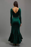 Mermaid Dark Green Velvet Long Sleeves Holiday Party Dress