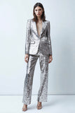 Sparkly Silver 2 Piece Sequins Wide Leg Women Prom Suits